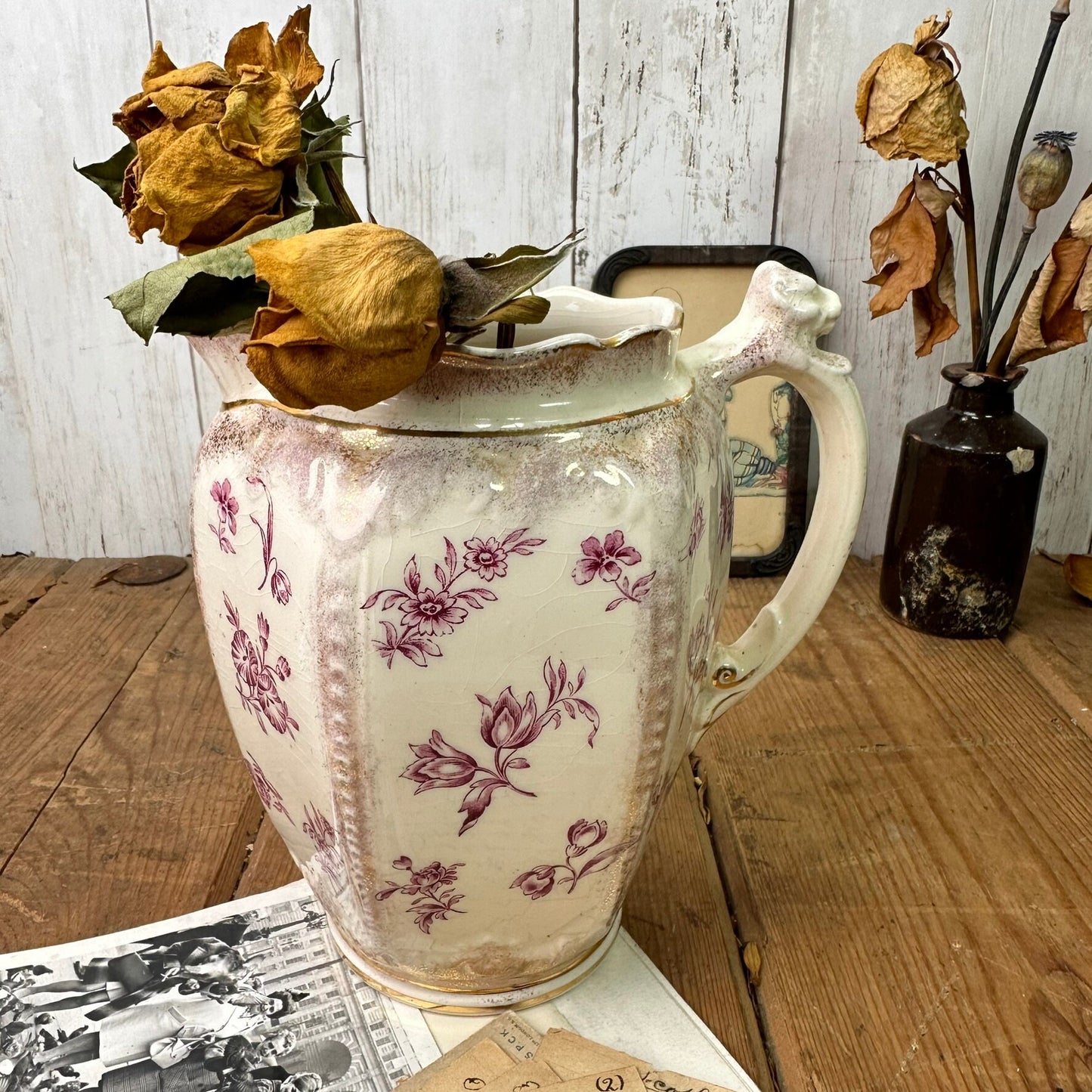 Pink Victorian Transfer-ware Water Jug