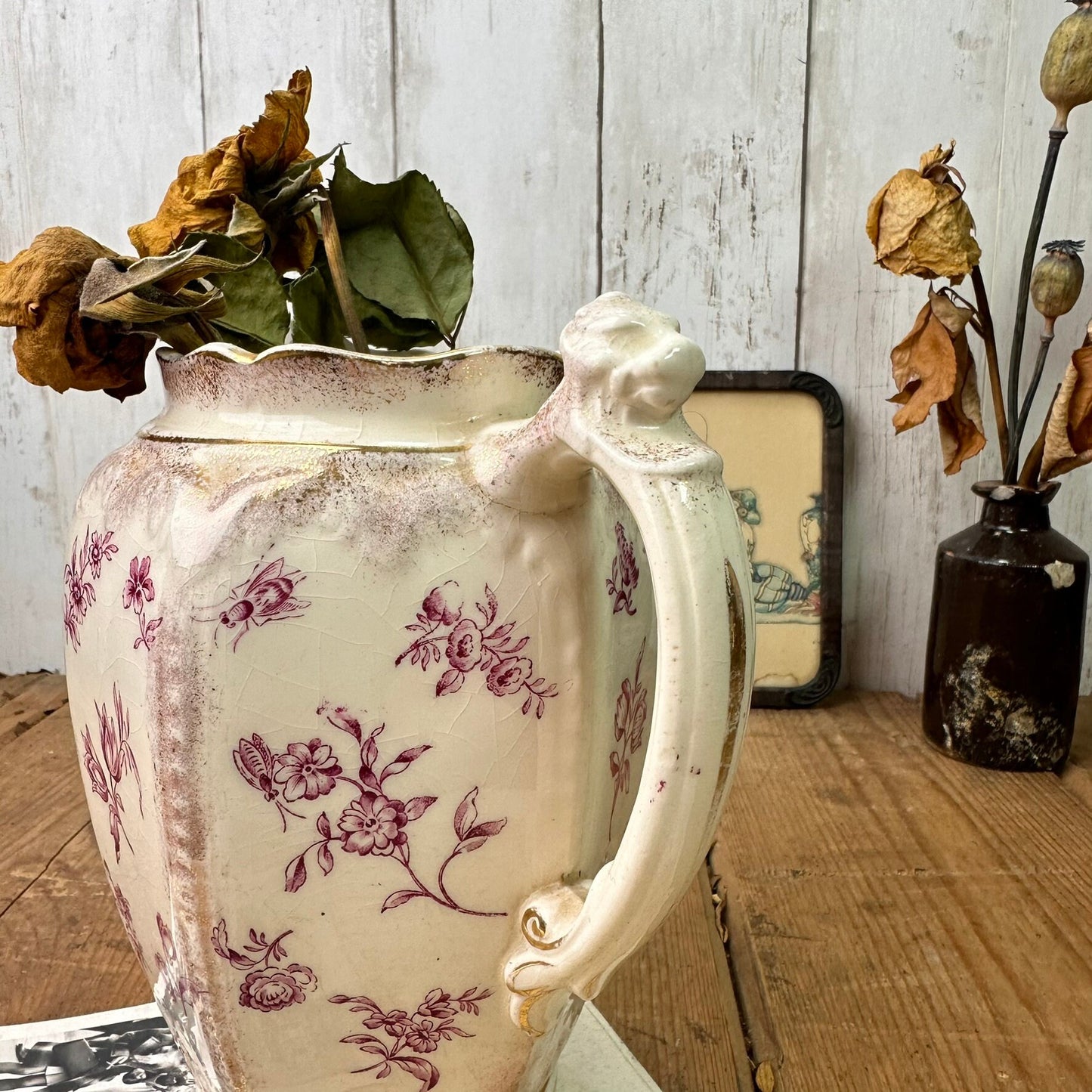 Pink Victorian Transfer-ware Water Jug