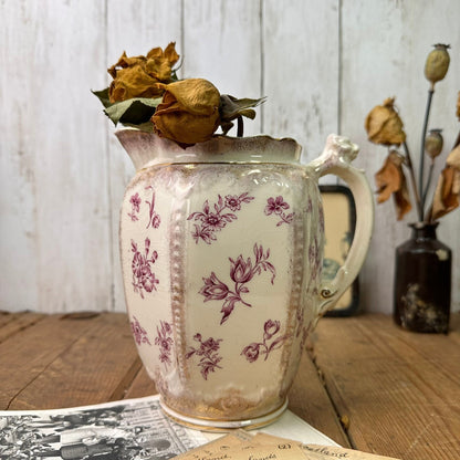 Pink Victorian Transfer-ware Water Jug