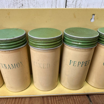 Vintage Enamel Spice Jars, Enamel Cannisters With Enamel Shelf