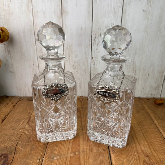 Pair of Crystal Glass Vintage Decanters