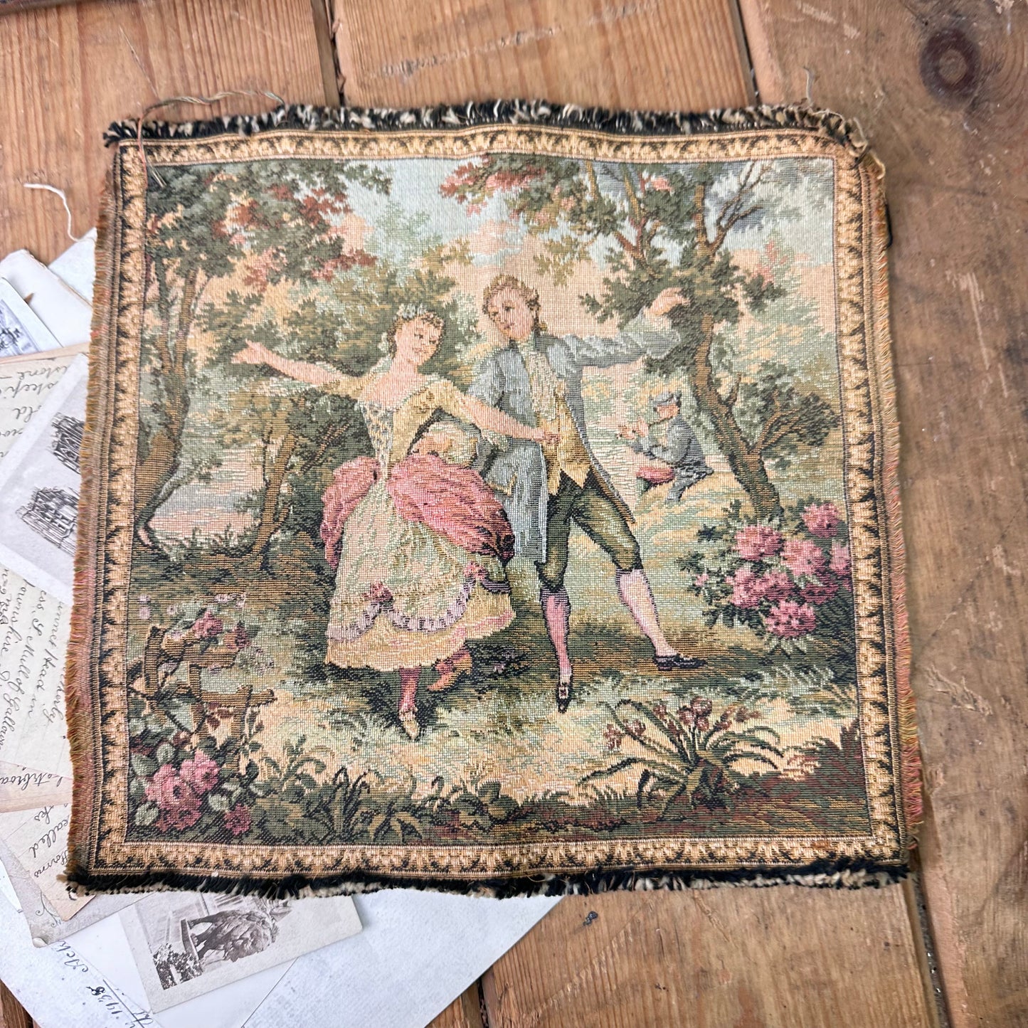 French Tapestry Wall Hanging Couple Dancing Sewing