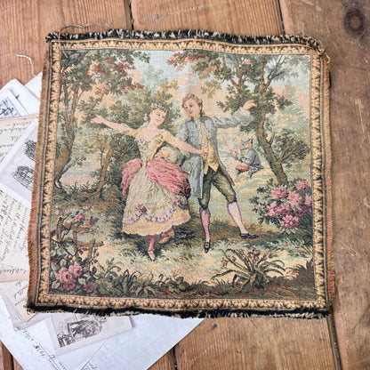 French Tapestry Wall Hanging Couple Dancing Sewing