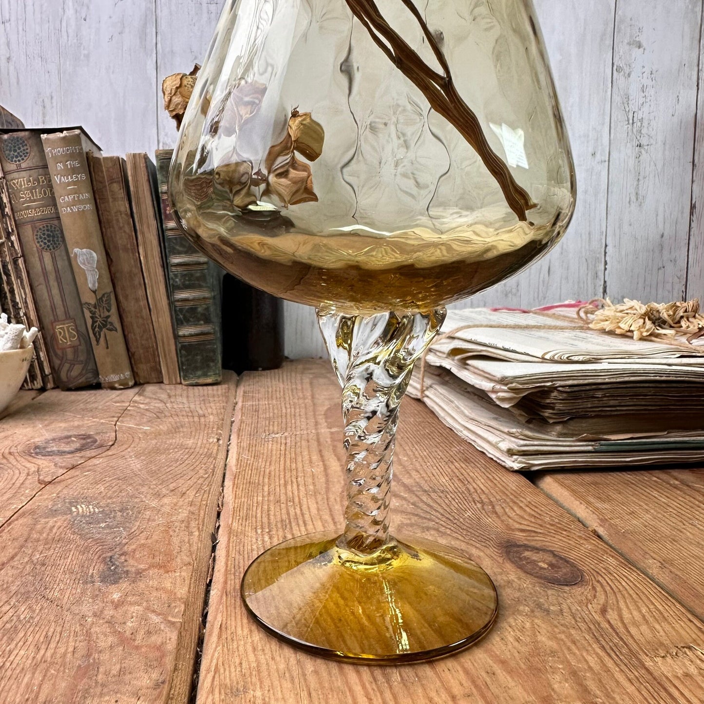 Vintage Jewelled Amber Coloured Empoli Italian Glass Vase