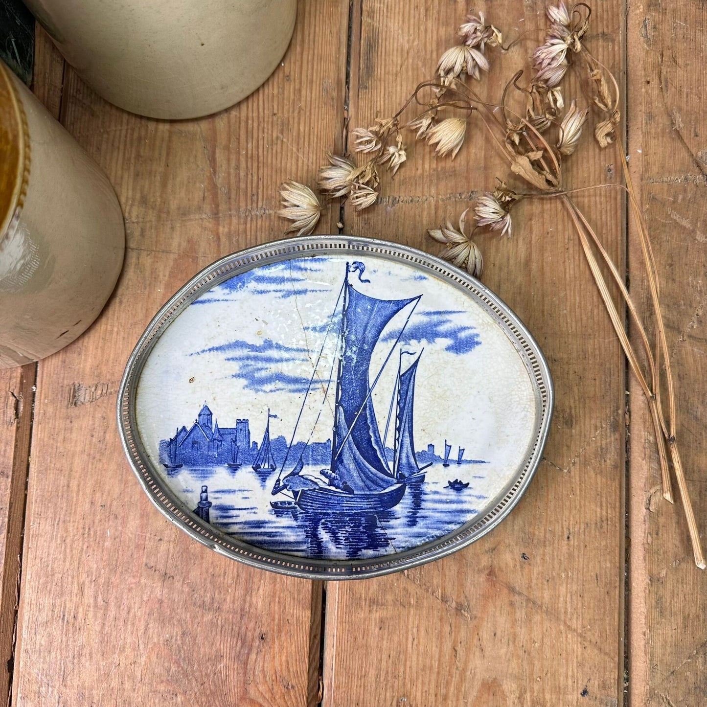 Victorian German Nautical Pottery Tea, Trinket Tray