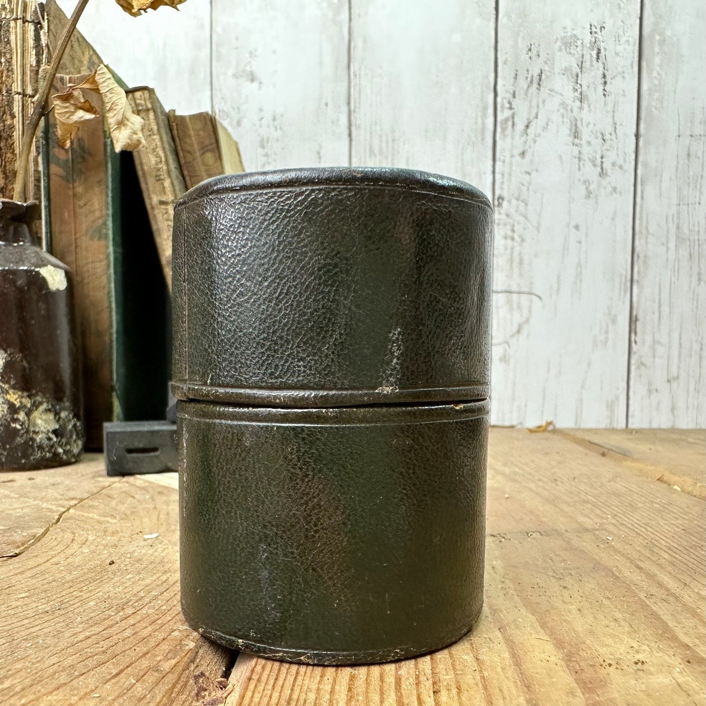 Antique Shot Glass in Leather Case, Hunting Glass, Travel Glass