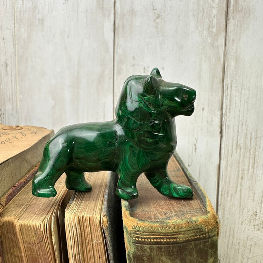 Hand Carved Folk Art Malachite Lion Figure 