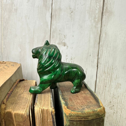 Hand Carved Folk Art Malachite Lion Figure