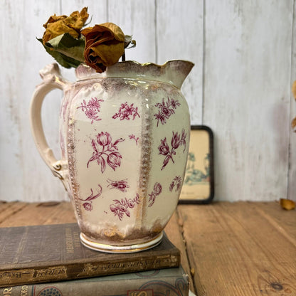 Pink Victorian Transfer-ware Water Jug