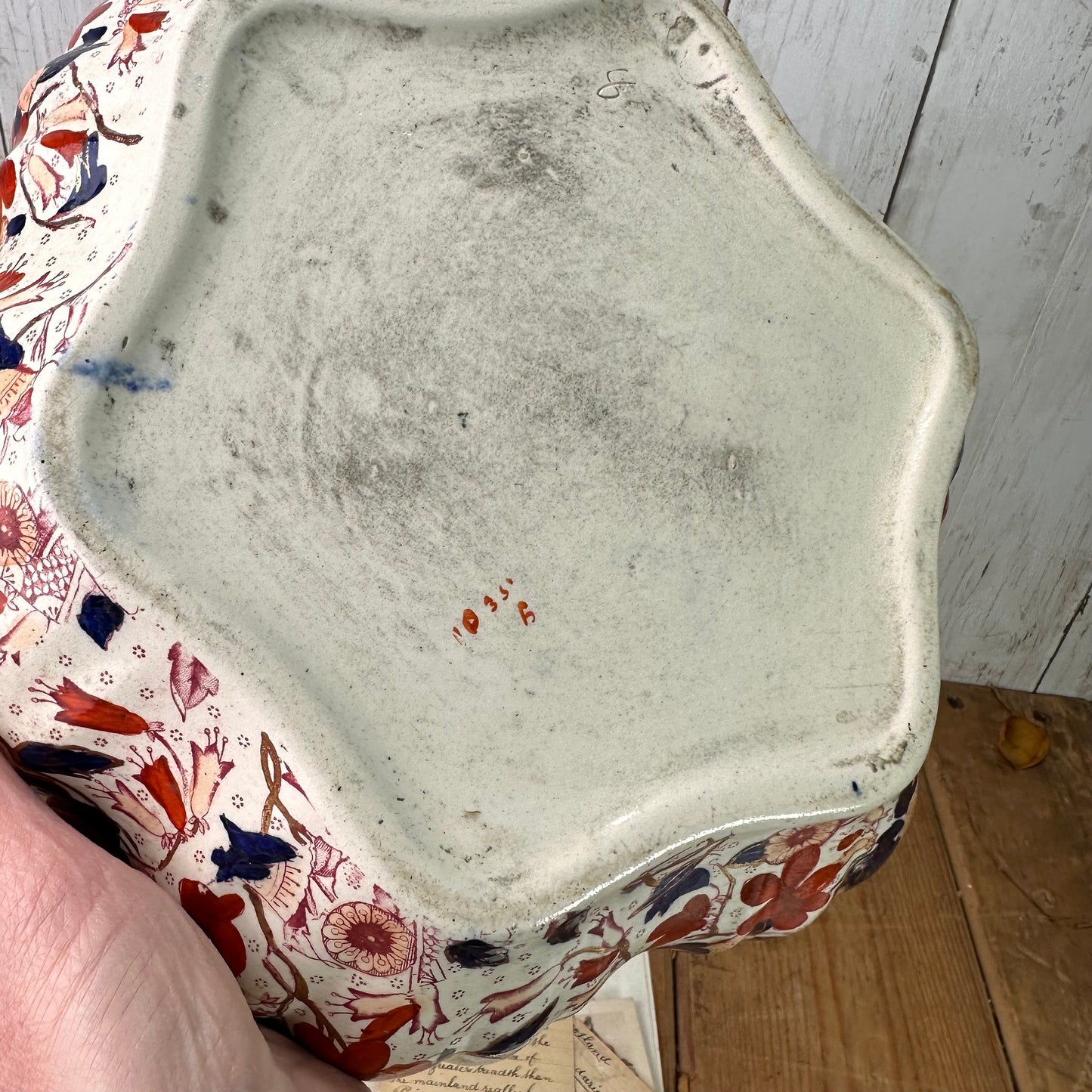 Victorian Antique Flow Blue Scalloped Bowl
