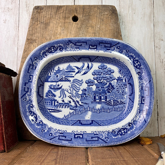 Antique Ironstone Serving Platter Willow Pattern Chinese