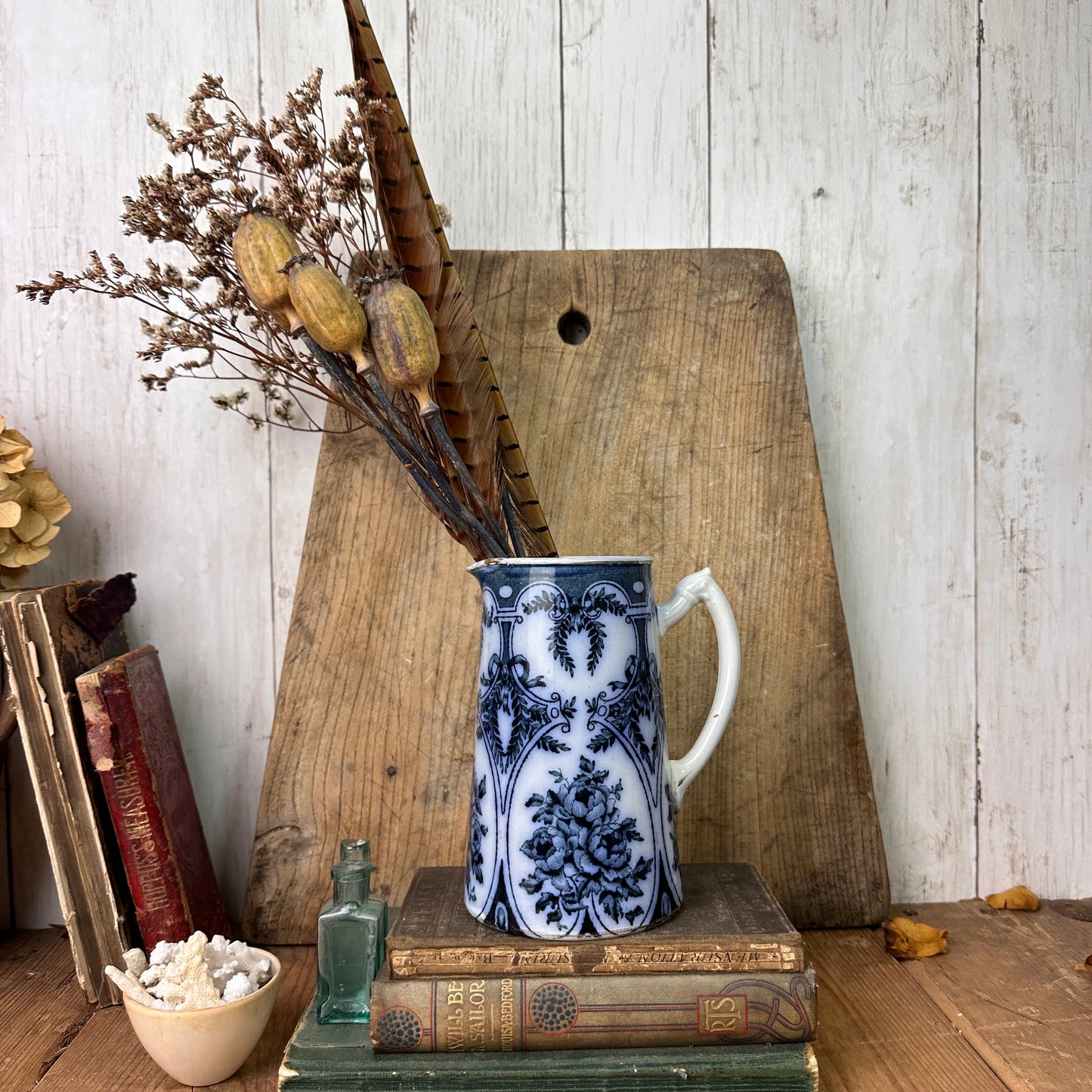 Blue Victorian Transfer-ware Water Jug