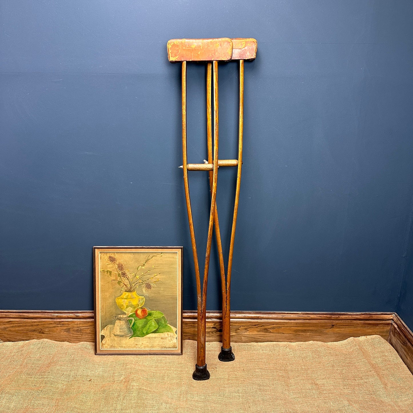 Pair of Antique Leather Padded Crutches