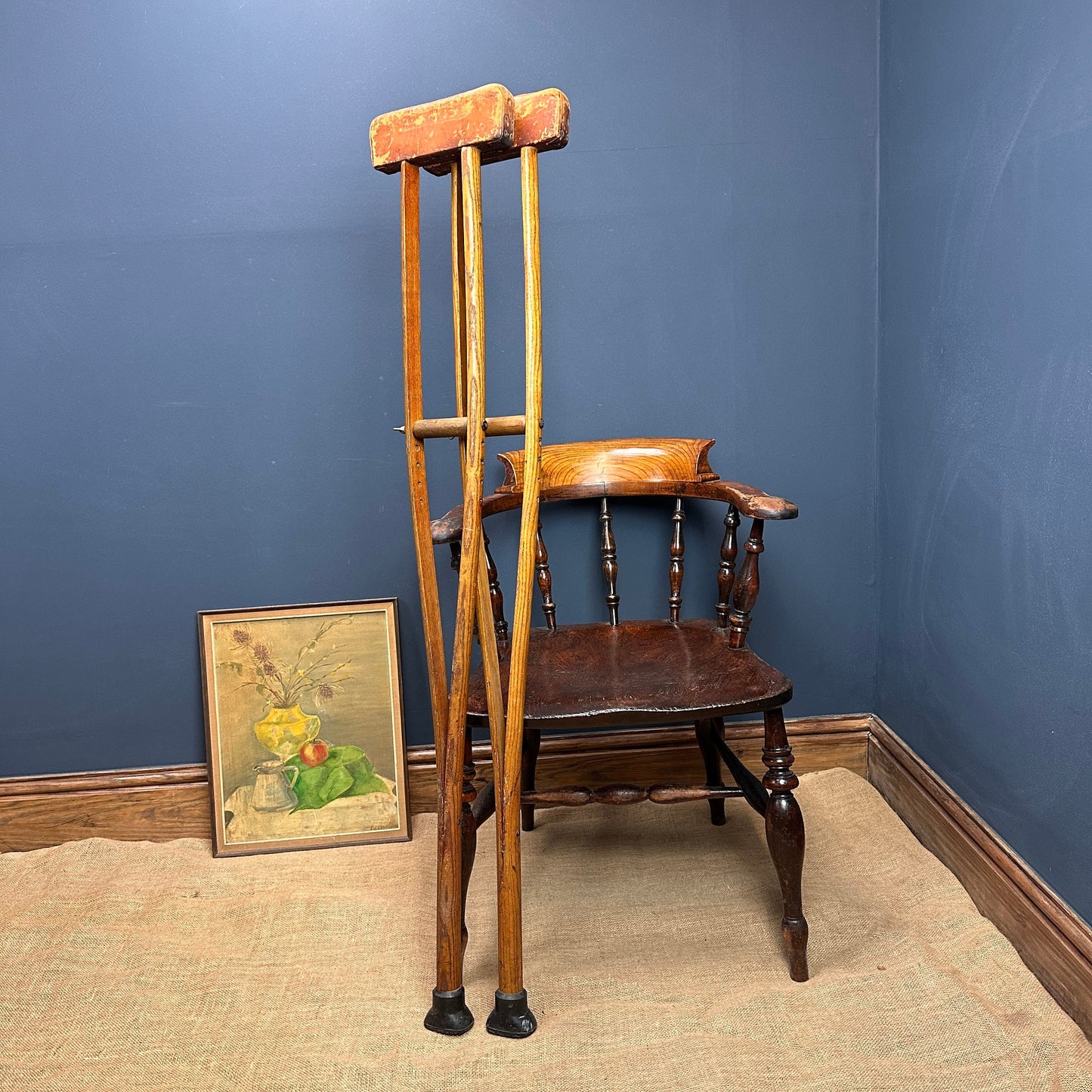 Pair of Antique Leather Padded Crutches