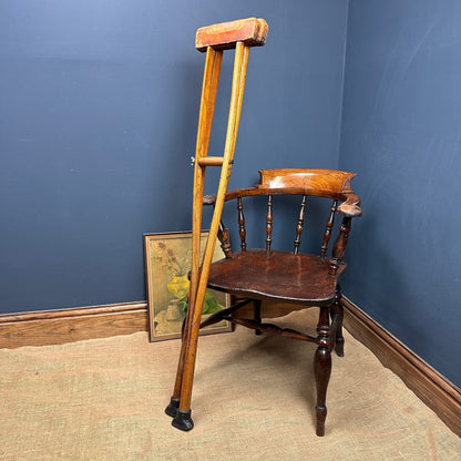 Pair of Antique Leather Padded Crutches