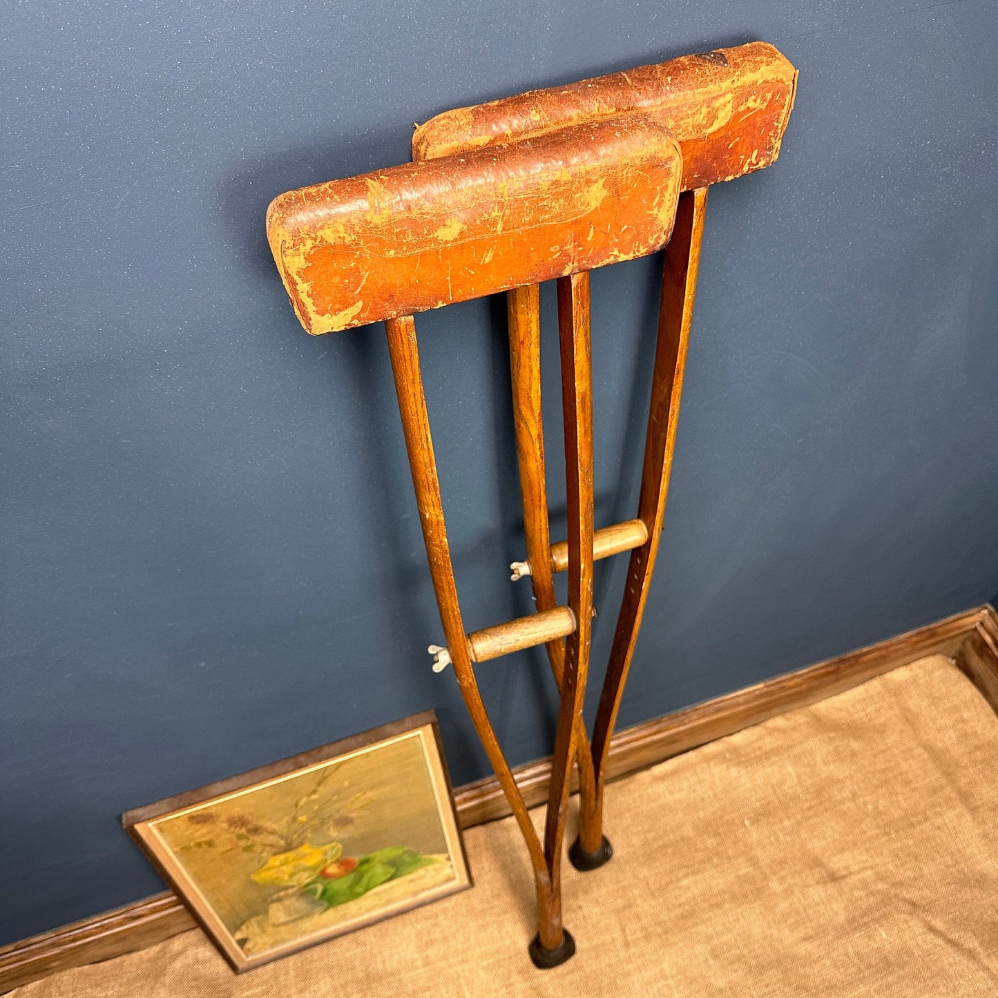 Pair of Antique Leather Padded Crutches