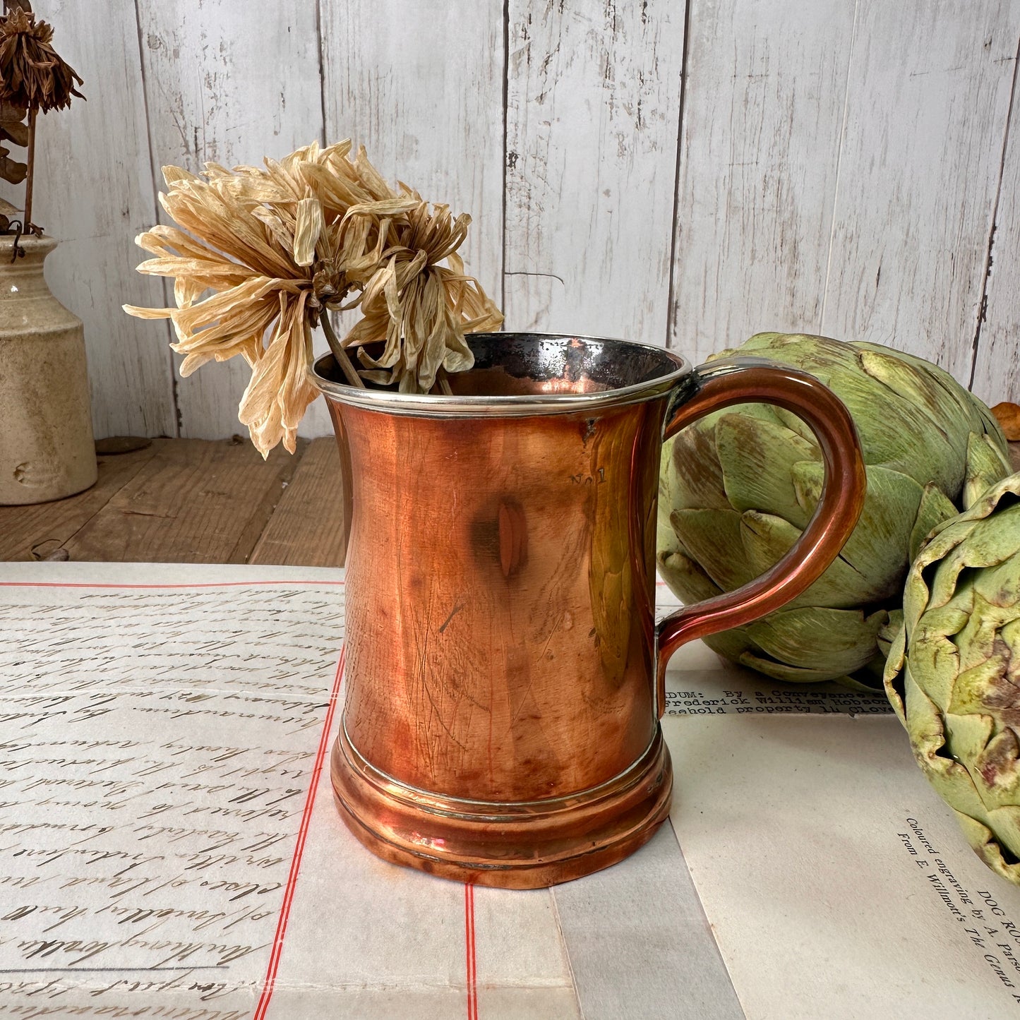 Antique Copper Tankard Planter Pint Pot