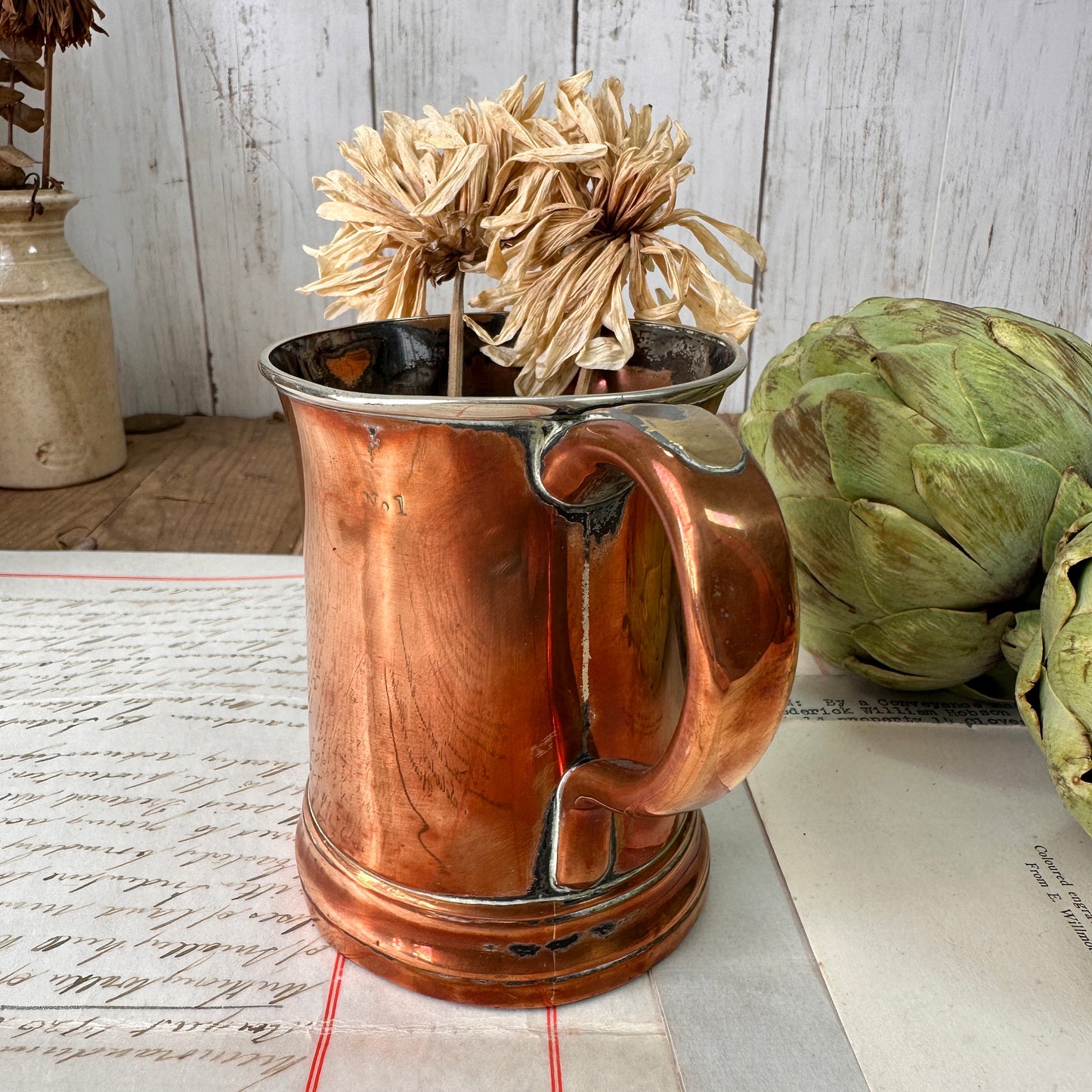 Antique Copper Tankard Planter Pint Pot