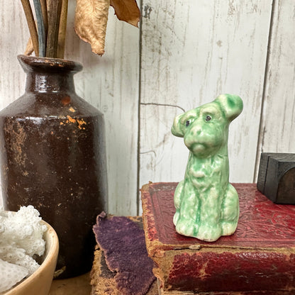 Vintage Green Sylvac Tiny Pottery Terrier Dog