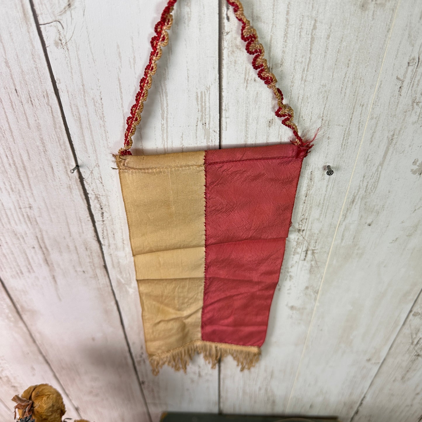 Vintage Handmade Red & White Football Flag