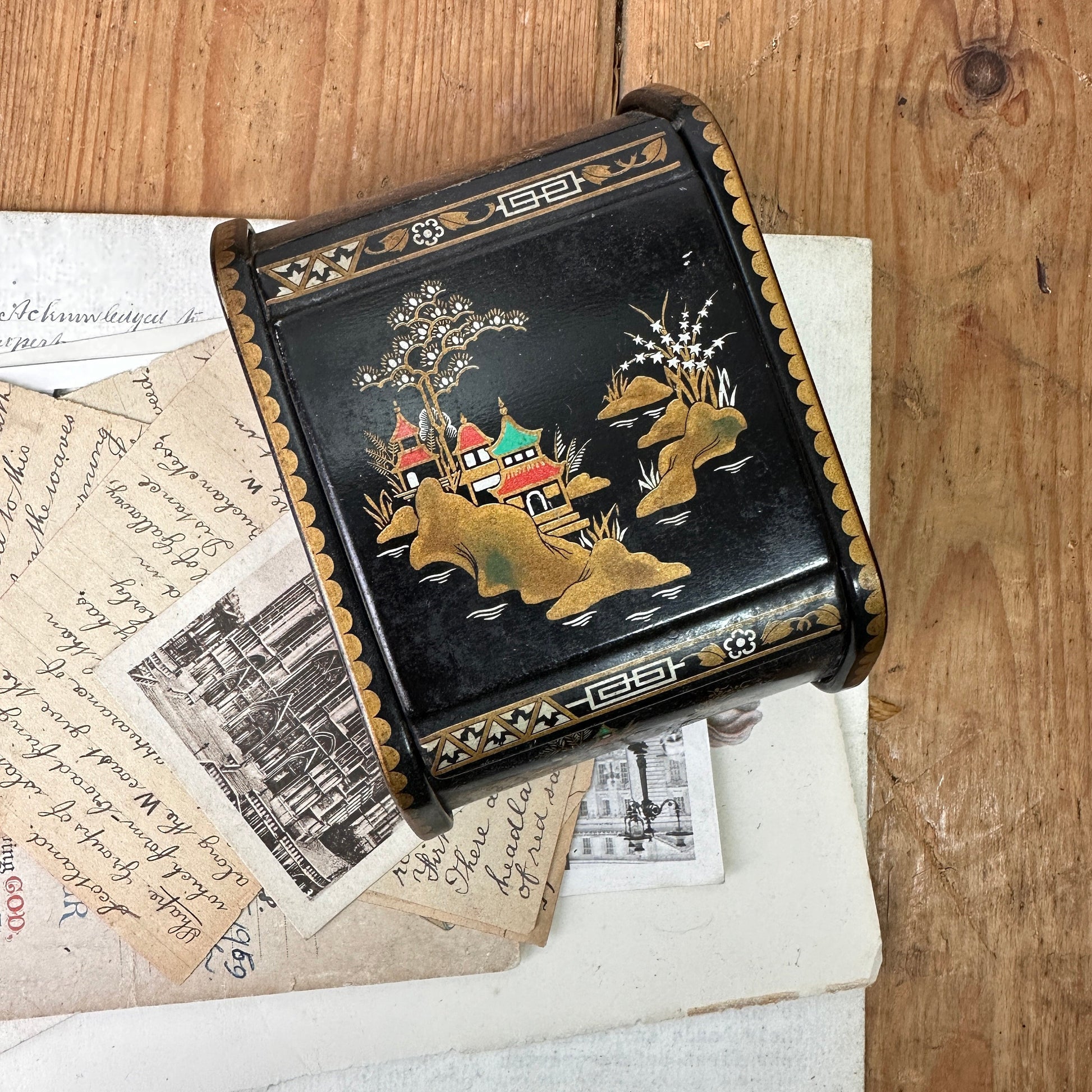 Vintage Wooden Oriental Black Keepsake, Jewellery, Trinket Box