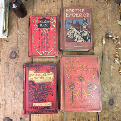 Stack of Vintage Red Coloured Books