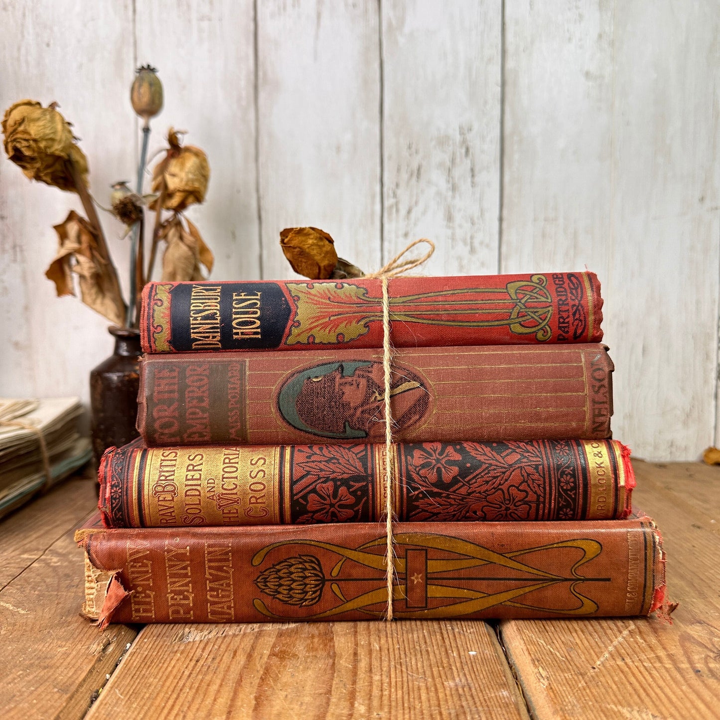 Stack of Vintage Red Coloured Books