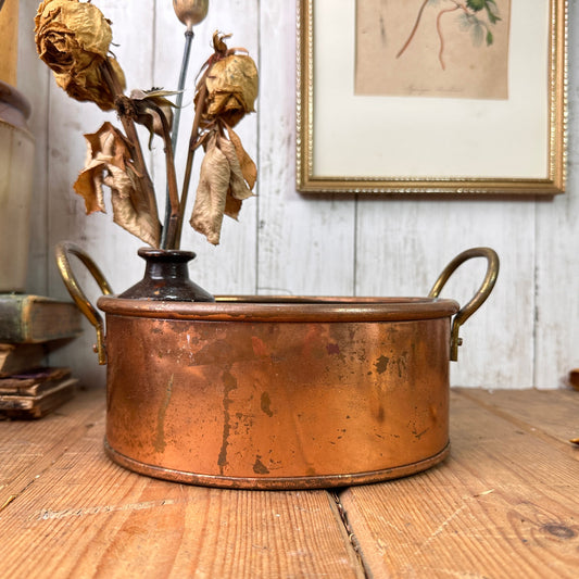 Antique Copper Oval Planter Twin Handle Fruit Bowl