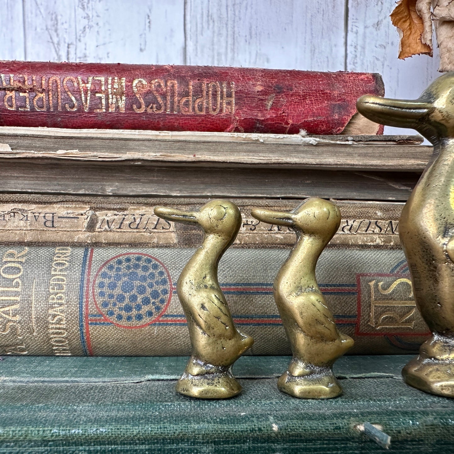 Trio of Mid Century Small Brass Ducks Mother & Ducklings