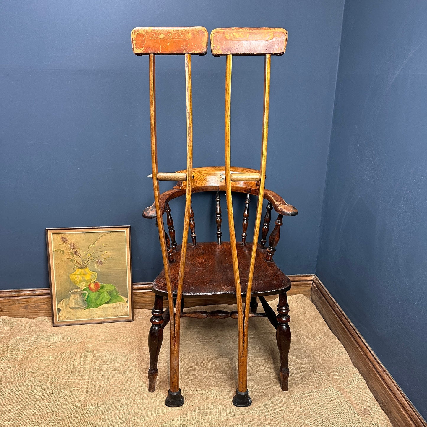 Pair of Antique Leather Padded Crutches