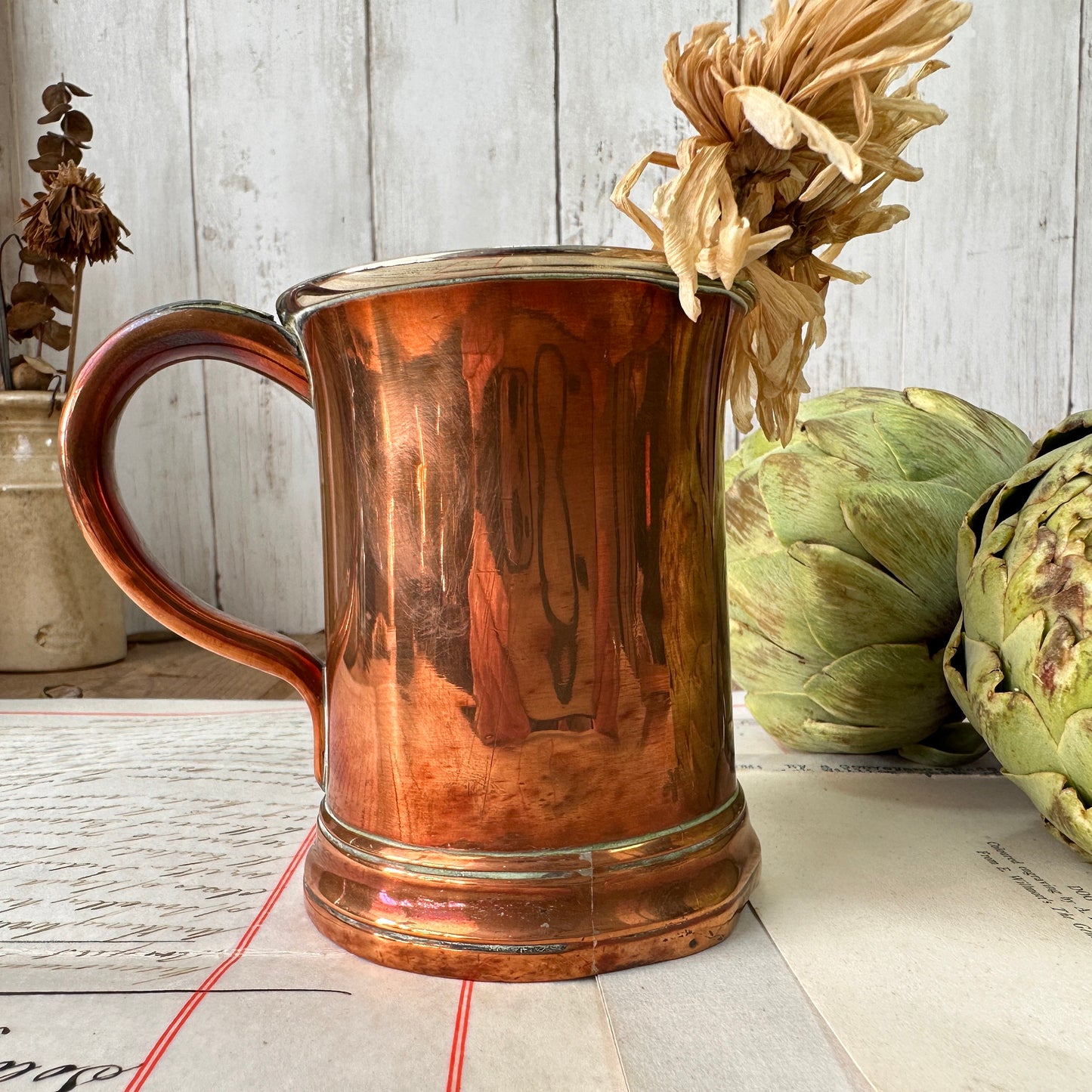 Antique Copper Tankard Planter Pint Pot