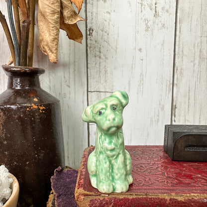 Vintage Green Sylvac Tiny Pottery Terrier Dog