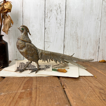 Mid Century Silver Metal Pheasant Figure