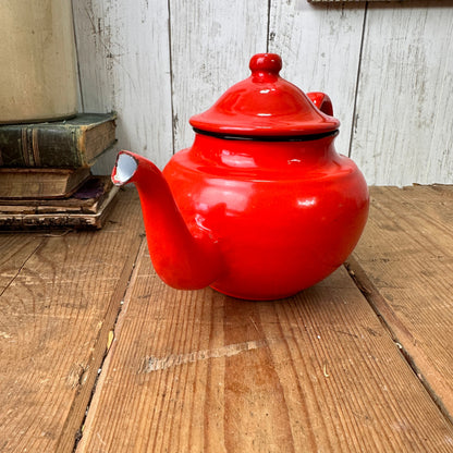 Vintage Enamel Small Red Teapot