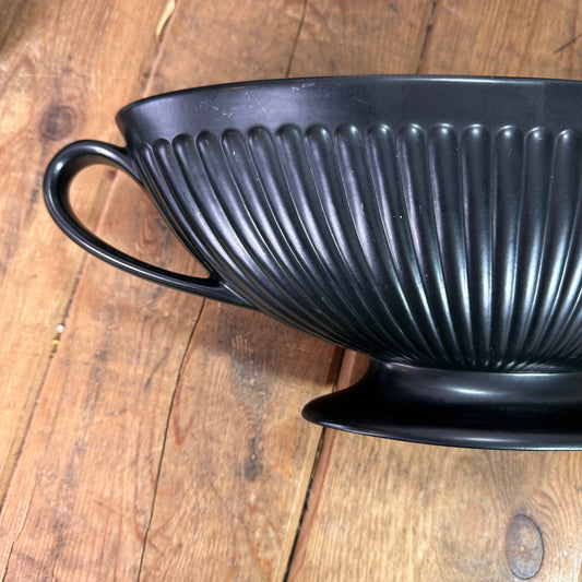 Black Wedgwood Etruria & Barlaston Ribbed Ravenstone Footed Vase 