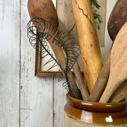 Vintage Yellow Wooden Handle Whisk