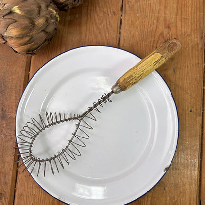 Vintage Yellow Wooden Handle Whisk