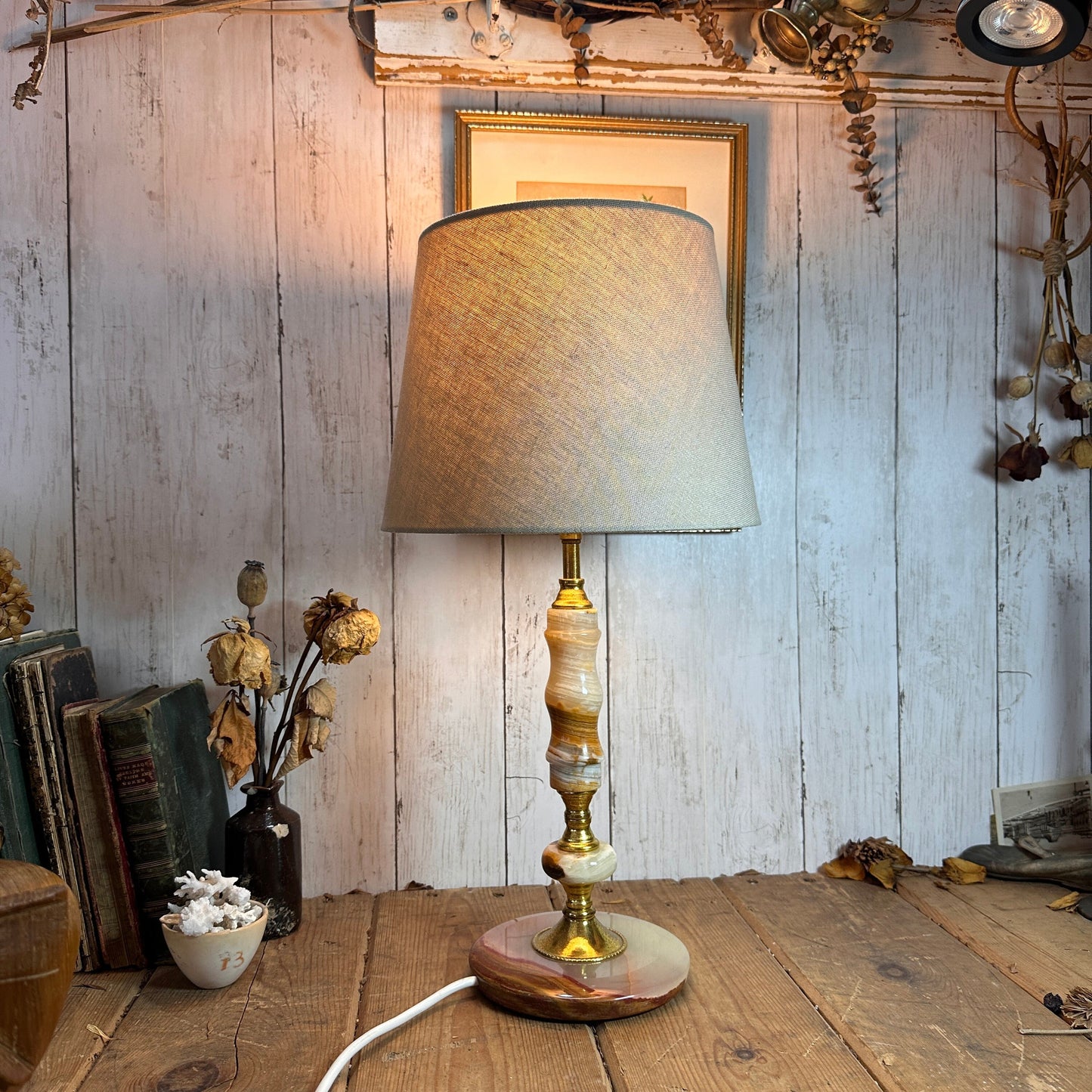 Vintage Brass & Marble Onyx Table lamp