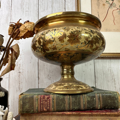 Vintage Arabian Enamelled Brass Pedestal Urn