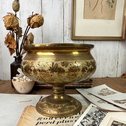 Vintage Arabian Enamelled Brass Pedestal Urn