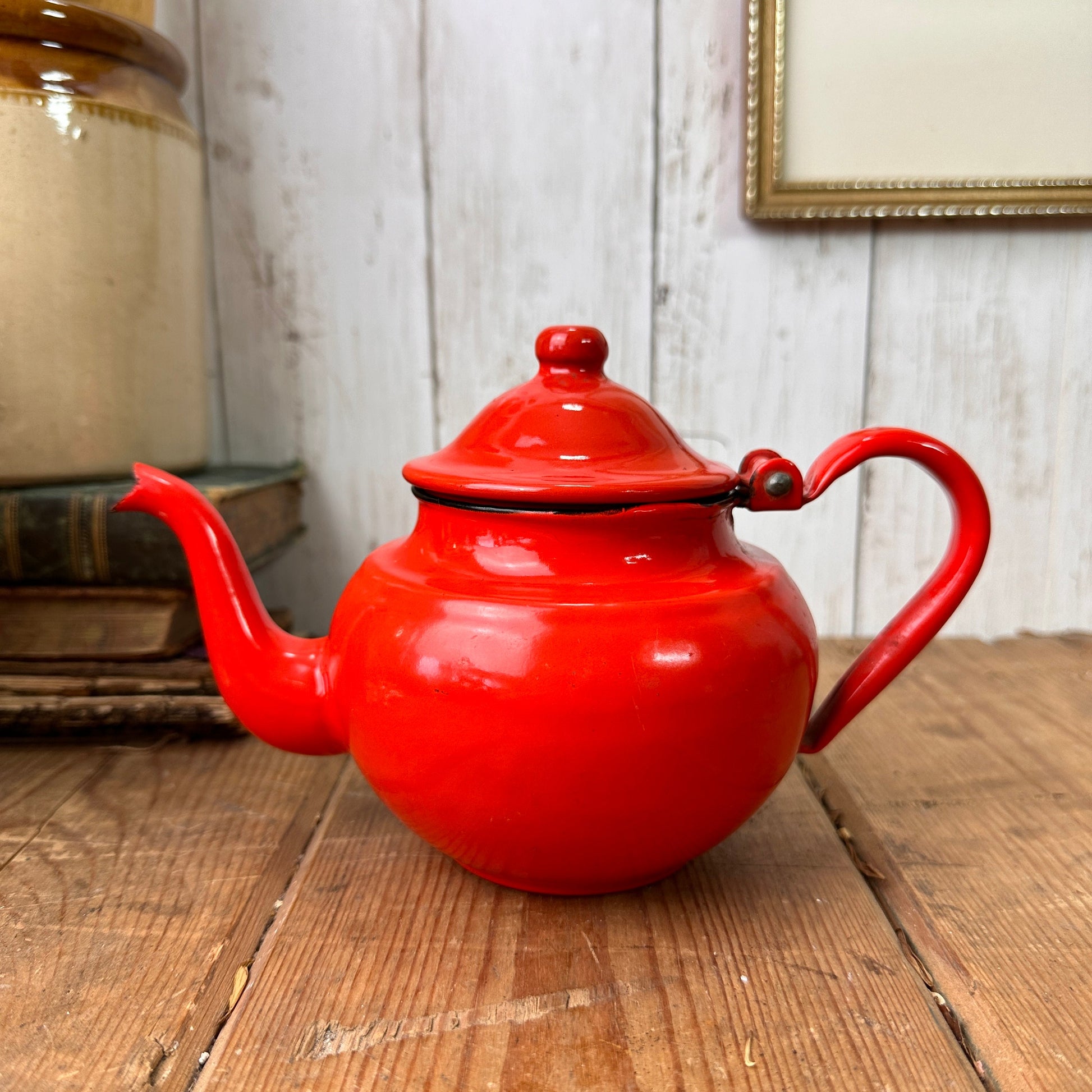 Vintage Enamel Small Red Teapot