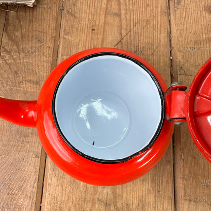 Vintage Enamel Small Red Teapot