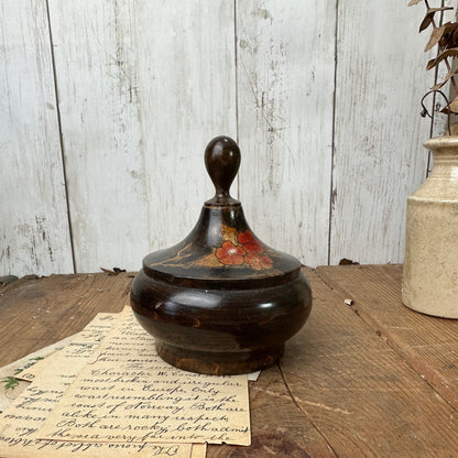 Vintage Black Ebonised Trinket Lidded Pot