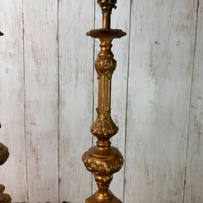 Pair of Rococo Style French Gold Marble Table lamps, Side Lamps