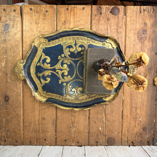 Vintage Italian Oval Florentine Tray - Navy & Gold