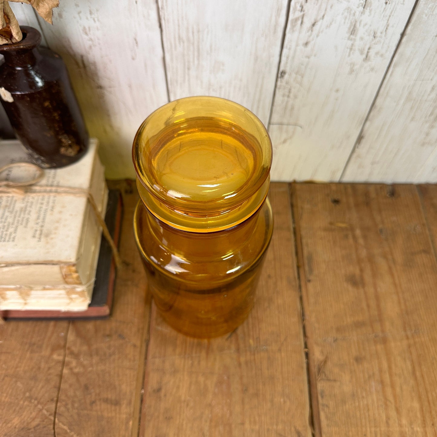 Large Amber Vintage Glass Apothecary Jar