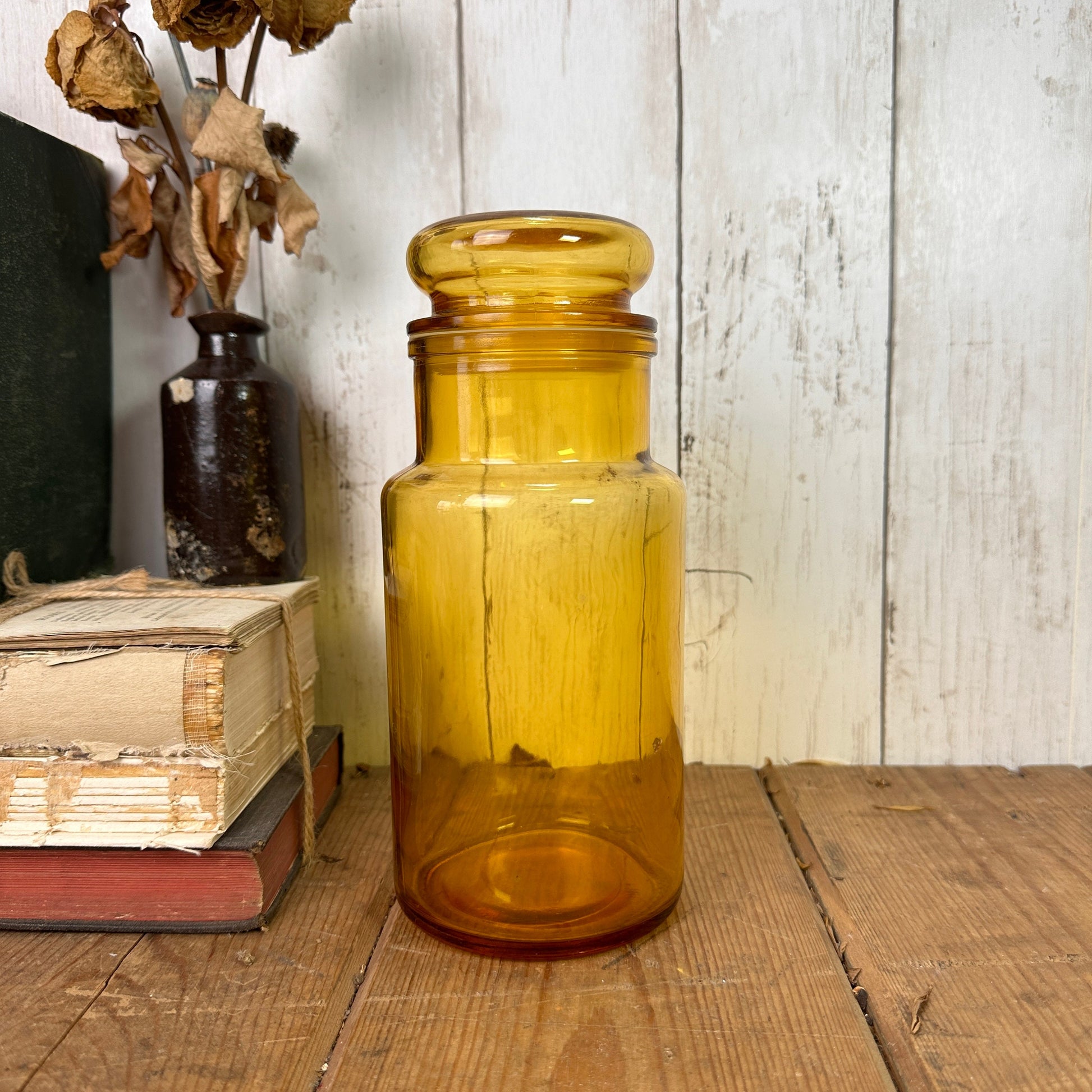 Large Amber Vintage Glass Apothecary Jar