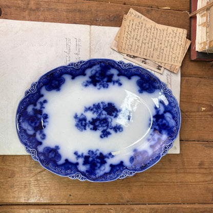 Antique Early Victorian Flow Blue Oval Platter