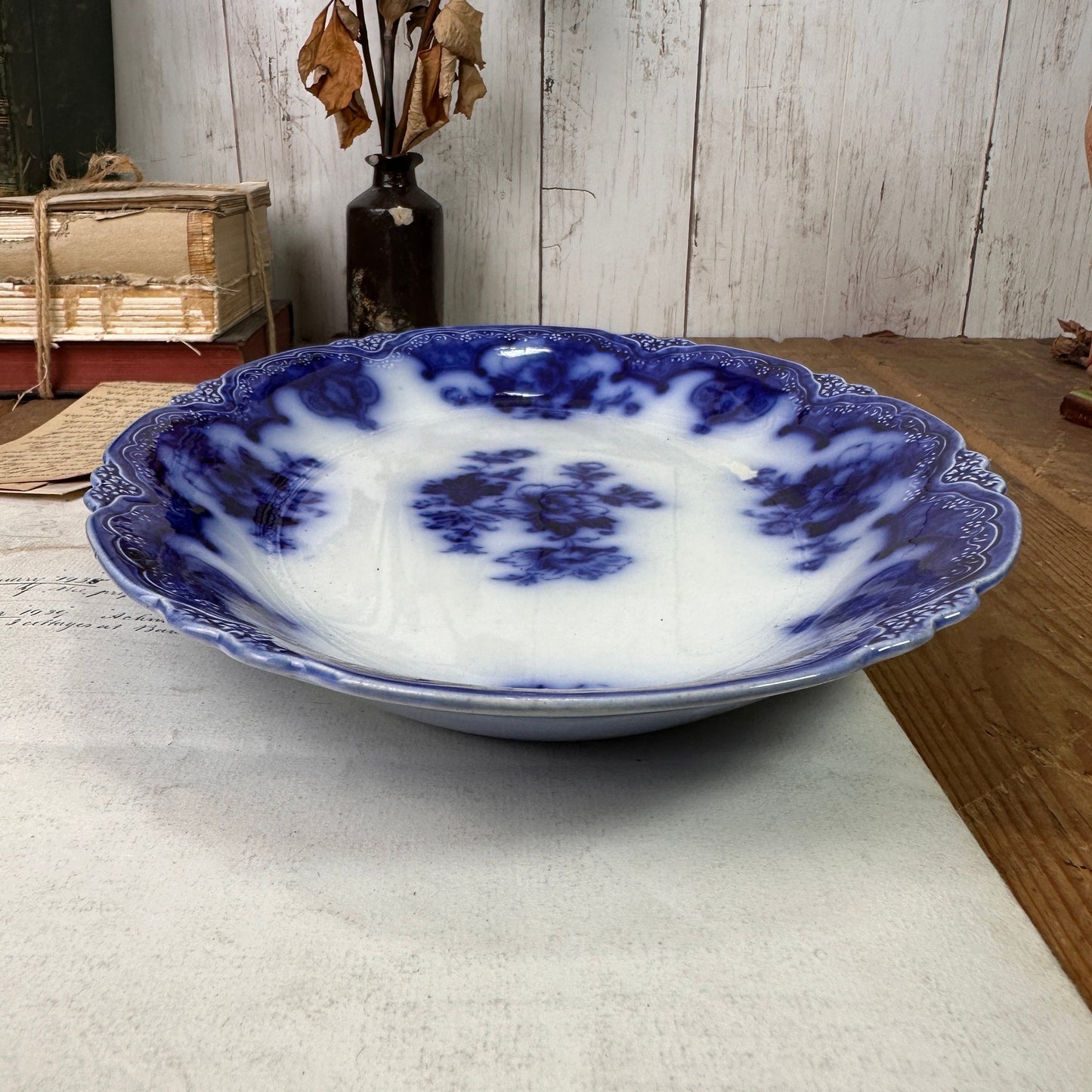 Antique Early Victorian Flow Blue Oval Platter