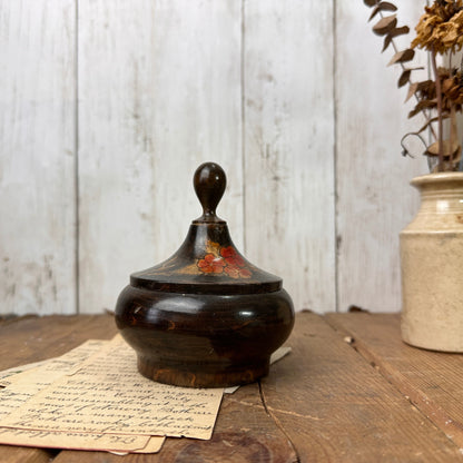 Vintage Black Ebonised Trinket Lidded Pot